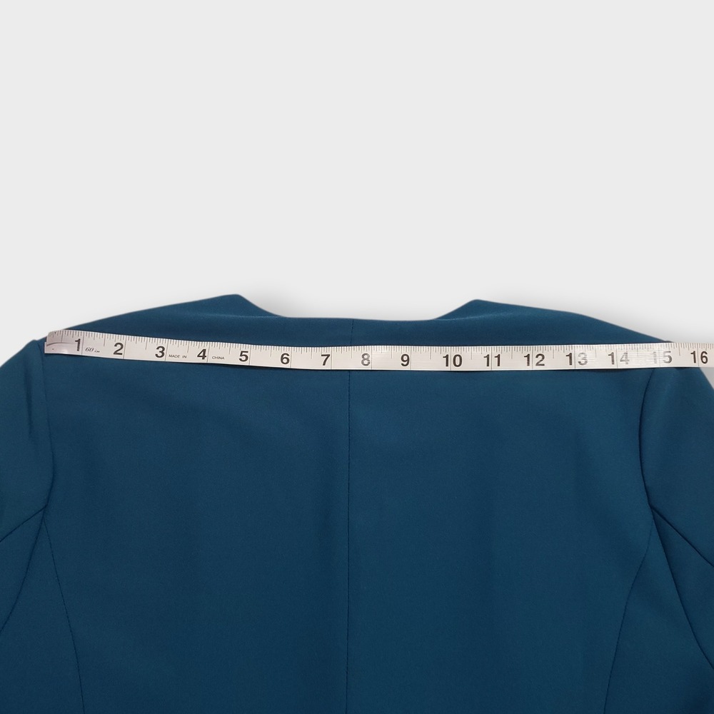 Skies Are Blue Raja Collarless Blazer Teal Ruched Sleeve Size Small Open Front - Picture 9 of 10